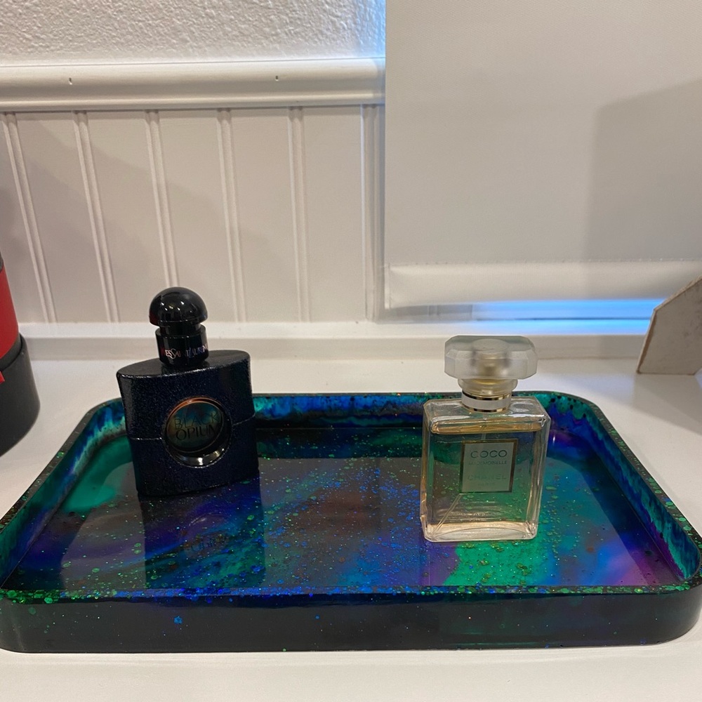 Glitzy peacock tray